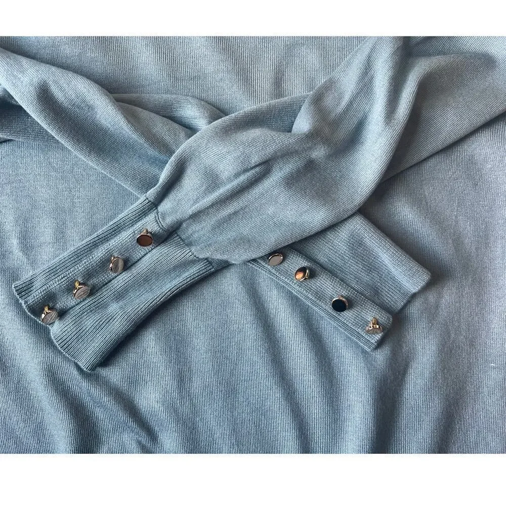 Ann Taylor Seasonless Button Cuff Sweater, Medium, Light Blue, Office, Classic - Picture 5 of 10